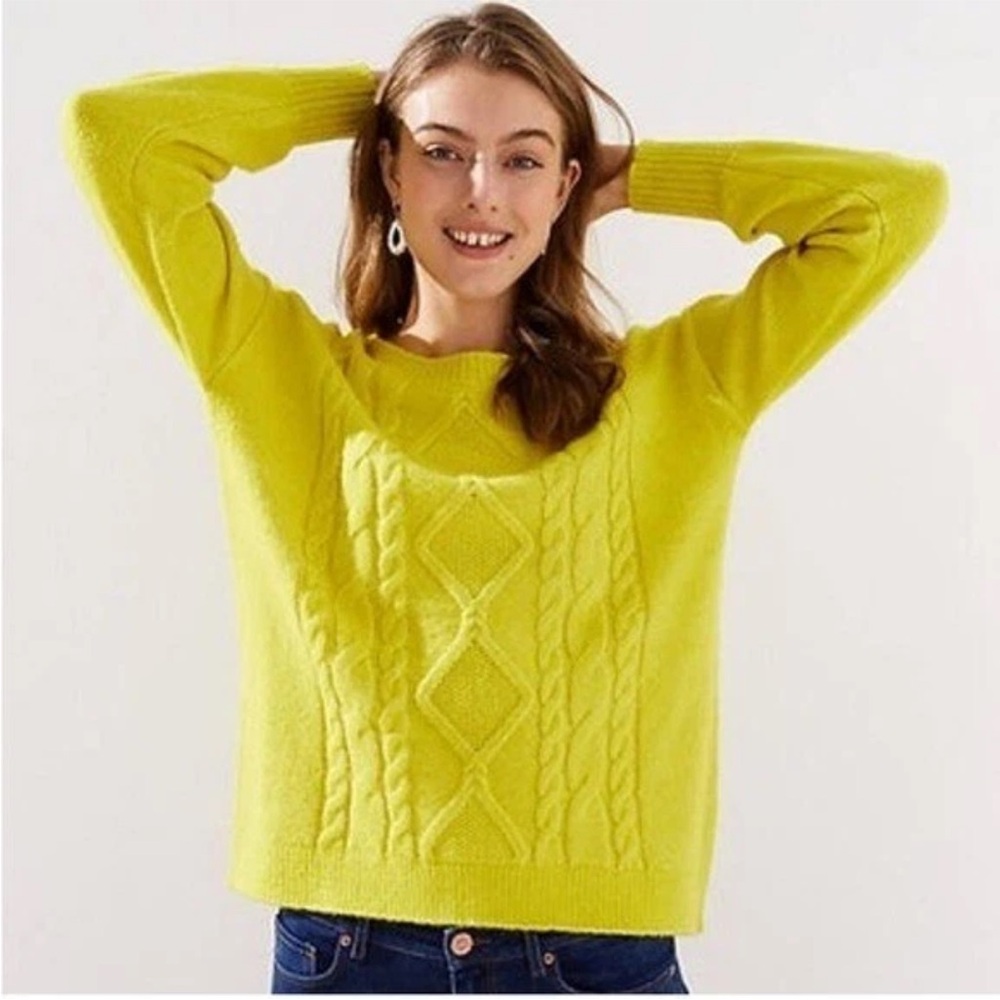 LOFT Chunky Cable Knit Crewneck Sweater Preppy Yellow, size Medium